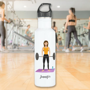 Cute Girl Doing Deadlift With Weights Custom Name 710 Ml Water Bottle