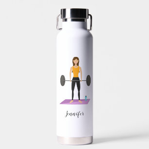 Cute Girl Doing Deadlift With Weights Custom Name Water Bottle