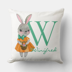 Cute Girl Easter Bunny Initial & Name Throw Pillow
