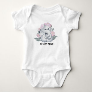 cute girl elephant add name baby bodysuit