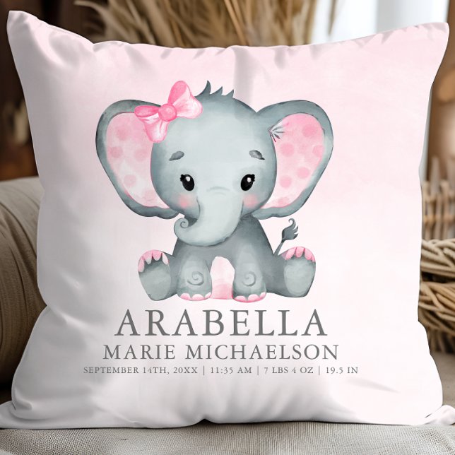 Cute Girl Elephant Pink Baby Throw Pillow (Cute Girl Elephant Pink Baby Throw Pillow)