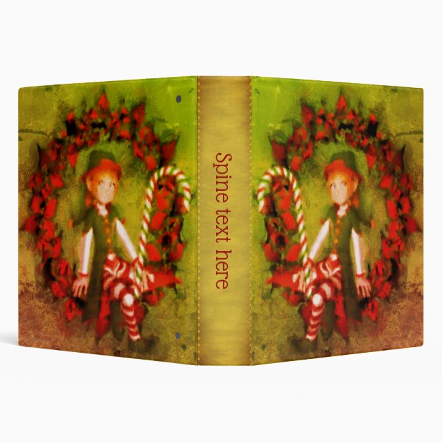 Cute Girl Elf Holiday Art Personalized Binder (Background)