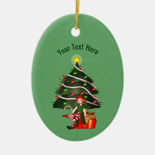 Cute Girl Elf Tree Holiday Personalized Ceramic Ornament