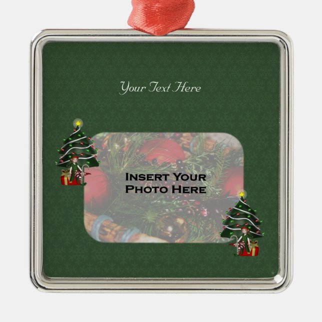 Cute Girl Elf Tree Holiday Photo Ornament (Front)