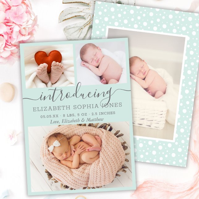 Cute Girl Faire-part de naissance Aqua Photo Colla (Créateur téléchargé)