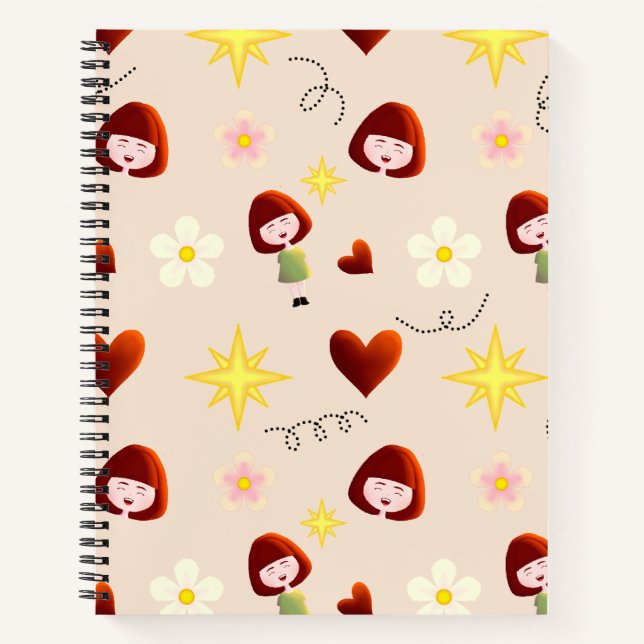Cute Girl Floral Notebook (Front)