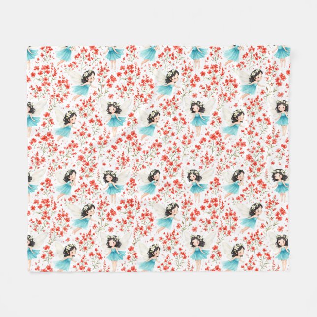 Cute Girl Floral Pattern Fleece Blanket – Soft Kid (Front (Horizontal))