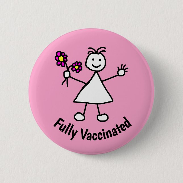 Cute Girl Flowers Vaccinated  2 Inch Round Button (Front)