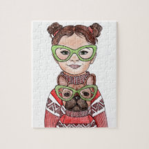 Cute Girl & French Bulldog Matching Glasses Folk A