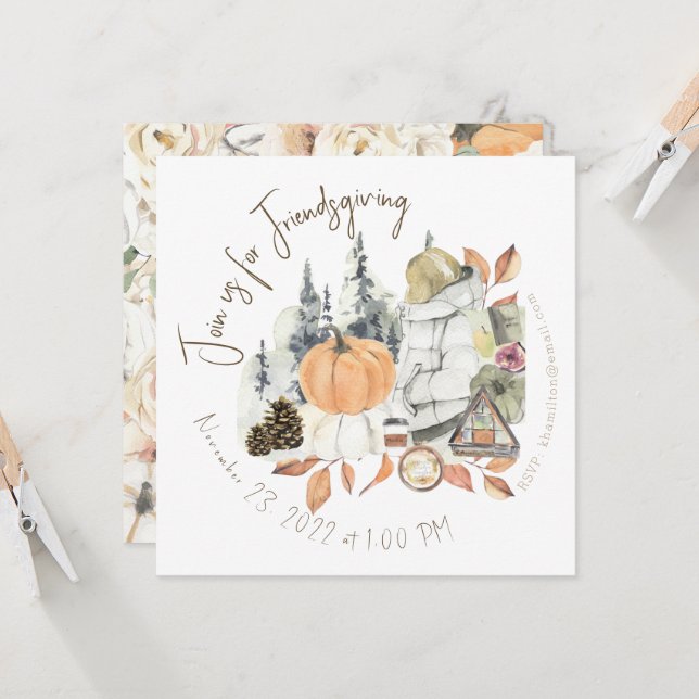 Cute Girl Friendsgiving Thanksgiving Dinner Invitation (Front/Back In Situ)