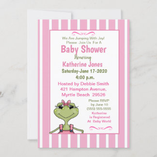 Cute  Girl Frog Baby Shower  Invitation