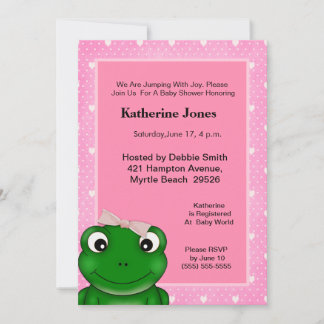 Cute  Girl Frog Baby Shower  Invitation