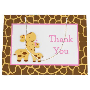 Cute Girl Giraffe Baby Shower Thank You Large Gift Bag
