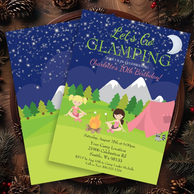 Cute Girl Glamping Anniversaire Fête Invitation (Cute Girl Glamping Birthday Party Invitation)
