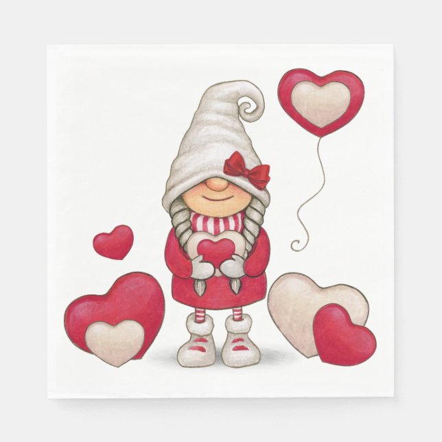 Cute Girl Gnome Fairytale Red Garden Gnomes Party  Napkin (Front)
