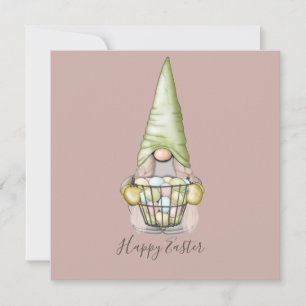 Cute Girl Gnome with Eggs Easter Flat Card