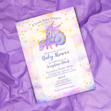Cute Girl Gold Purple Dragon Baby Shower