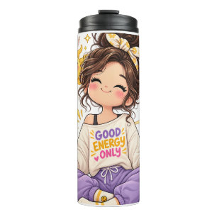 Cute Girl "Good Energy Only" Thermal Tumbler - Aes