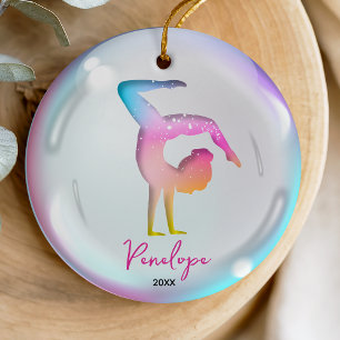 cute girl gymnast players colourful personalized ceramic ornament