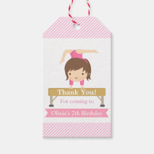 Cute Girl Gymnastics Kids Birthday Party Tags