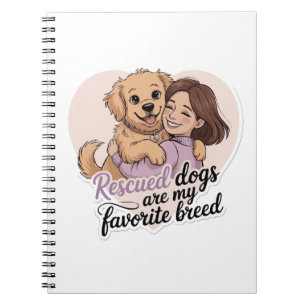 Cute Girl Hugging Rescue Dog Kawaii Illustration Notebook