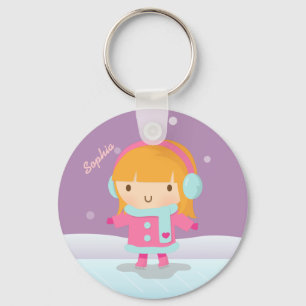 Cute Girl Ice Skater For Kids Keychain