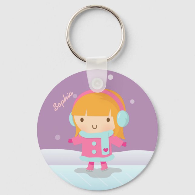 Cute Girl Ice Skater For Kids Keychain (Front)