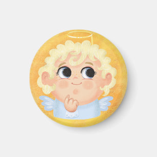 Cute girl in a Angel Halloween costume Paper Plat Magnet