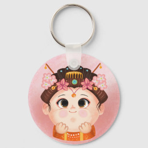 Cute girl in a China Princess costume Paper Plate Keychain