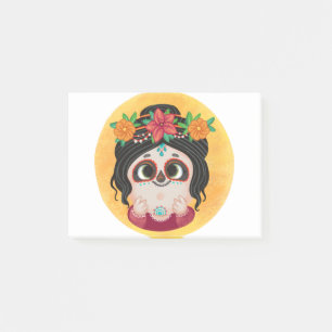 Cute girl in a Day of the Dead Halloween costume Post-it Notes