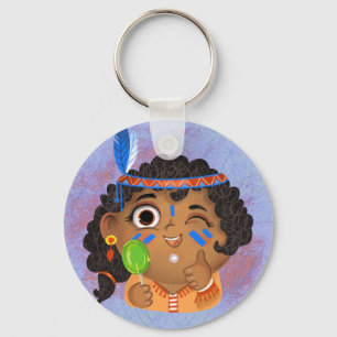 Cute girl in a Native American Princess costume P Keychain