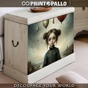 Cute girl in a sad world with air balloon  tissue paper