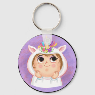 Cute girl in a unicorn Halloween costume Candy Ti Keychain