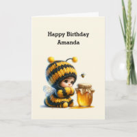 Cute Girl in Bee Costume with Honey Birthday
