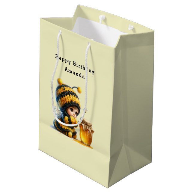 Cute Girl in Bee Costume with Honey Birthday Medium Gift Bag (Back Angled)