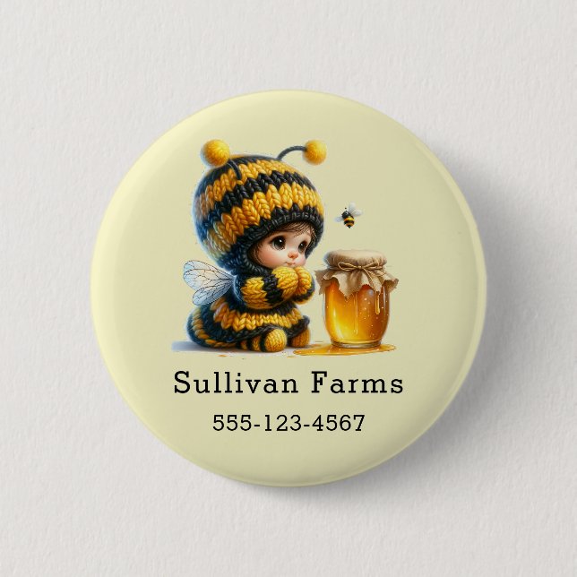 Cute Girl in Bee Costume with Honey Business 2 Inch Round Button (Front)