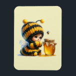 Cute Girl in Bee Costume with Honey Magnet<br><div class="desc">Flexible Magnet with a cute image. A girl in a crocheted bee costume with a bee by her side. Watching over a jar of honey.</div>