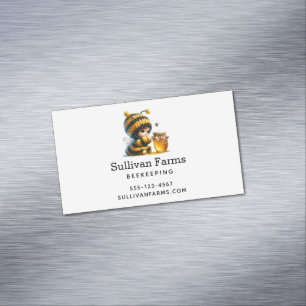 Cute Girl in Bee Costume with Honey Magnetic Business Card