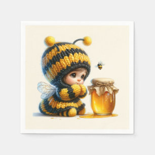 Cute Girl in Bee Costume with Honey Napkin