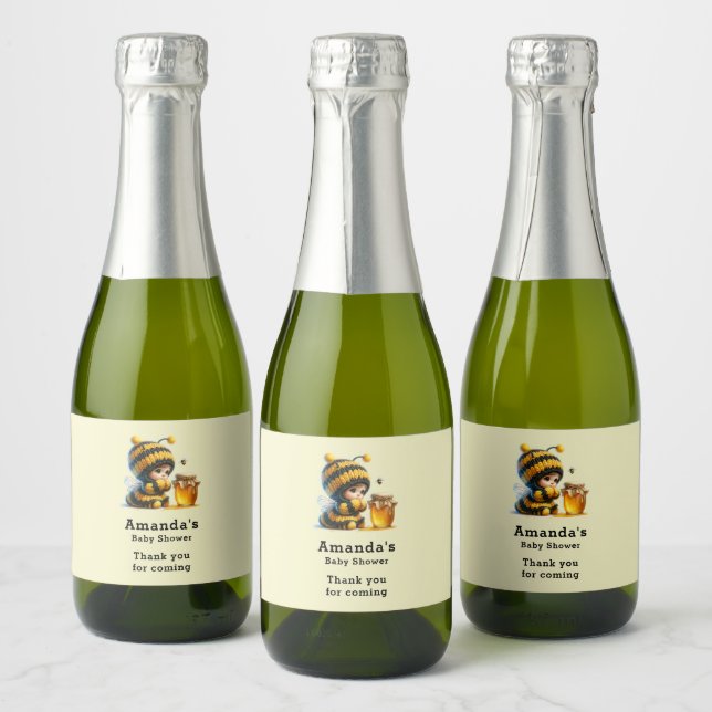 Cute Girl in Bee Costume with Honey Party Sparkling Wine Label (Bottles)