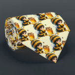 Cute Girl in Bee Costume with Honey Pattern Tie<br><div class="desc">A tie
with a cute image. A girl in a crocheted bee costume with a bee by her side. Watching over a jar of honey.</div>