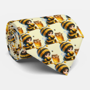 Cute Girl in Bee Costume with Honey Pattern Tie