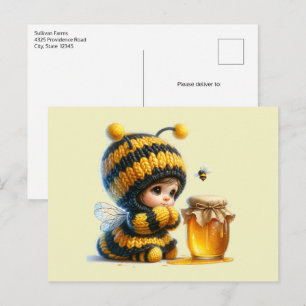 Cute Girl in Bee Costume with Honey Postcard
