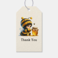 Cute Girl in Bee Costume with Honey Thank You
