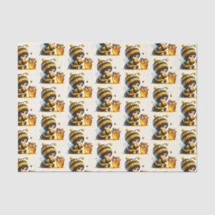 Cute Girl in Bee Costume with Honey Tissue Paper