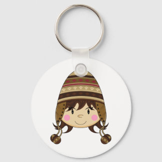 Cute Girl in Bobble Hat Keychain