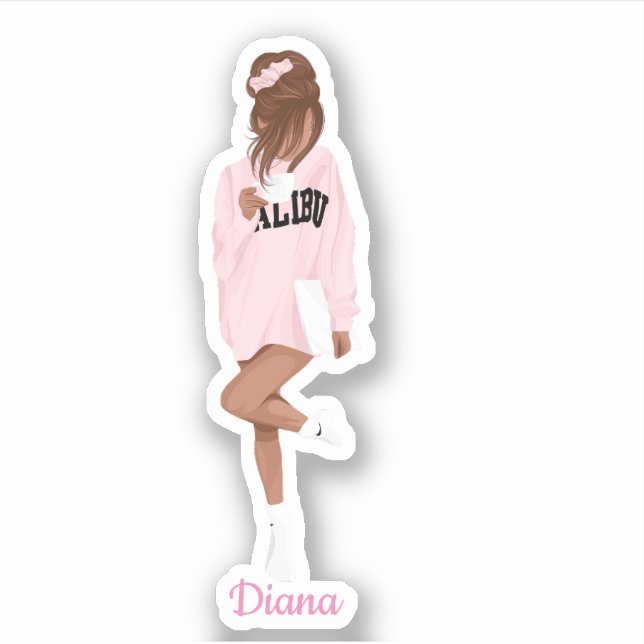 Cute Girl in Pink College Custom-Cut Vinyl Sticker (Front)
