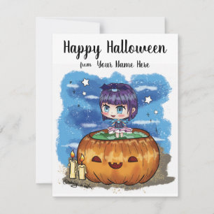 Cute Girl in Pumpkin   Halloween Seasonal Card