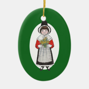 Cute Girl in Traditional Welsh Costume Ceramic Ornament