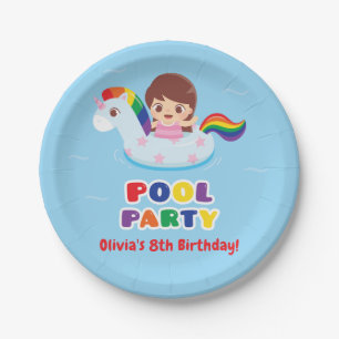 Cute Girl in Unicorn Float Kids Party Supplies Paper Plate